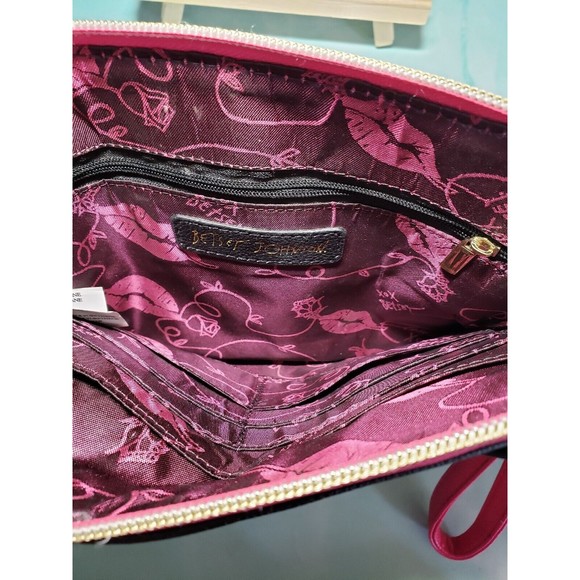 Betsey Johnson Purse Hand Bag Meow Wristlet Vegan Leather Cat Kitty GUC Pink - Picture 4 of 6